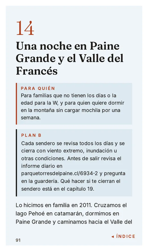 Página del plan familias en Paine Grande